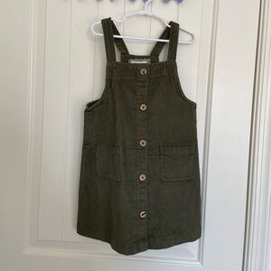 EUC Btween girl’s dark‎ olive green corduroy button front jumper overalls size 6